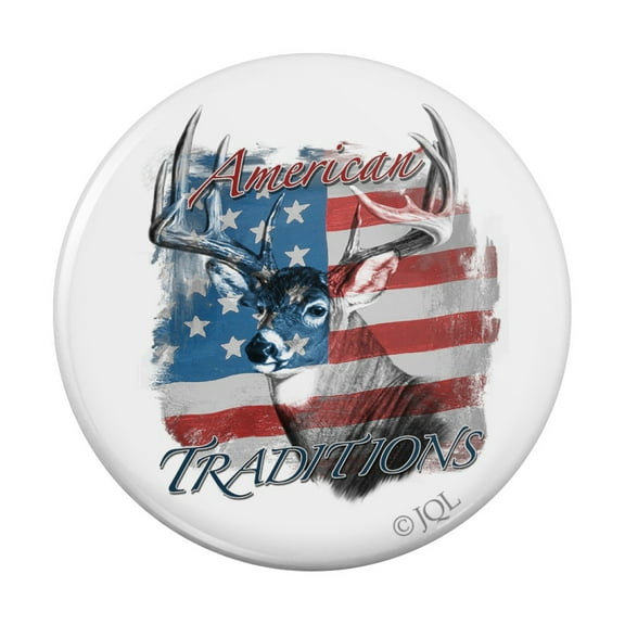 Deer USA Flag American Traditions Hunting Pinback Button Pin