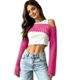 thumbnail image 6 of Womens Fishnet Crochet Crop Top Long Sleeve See Through Hollow Out Mesh Bikini Cover Ups Hot Pink S, 6 of 6