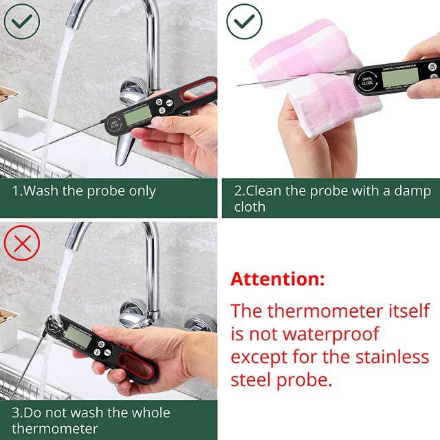 Termómetro de carne plegableTermómetro de cocina digital Termómetro de carne con pantalla LCD grande y sonda plegable para barbacoa Cocinar Carne Carne Filete Leche Vino-Negro