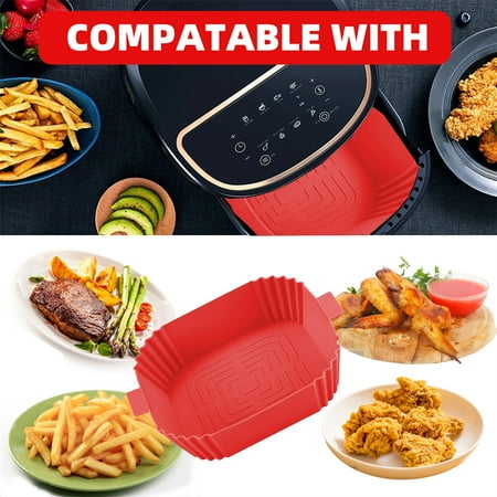 

Air Fryer Silicone Pan Square Liner Reusable Air Fryer Silicone Basket Grill Pan for Tower Air Fryer Heating Easy Clean Accessories Replacement Liner(Red)
