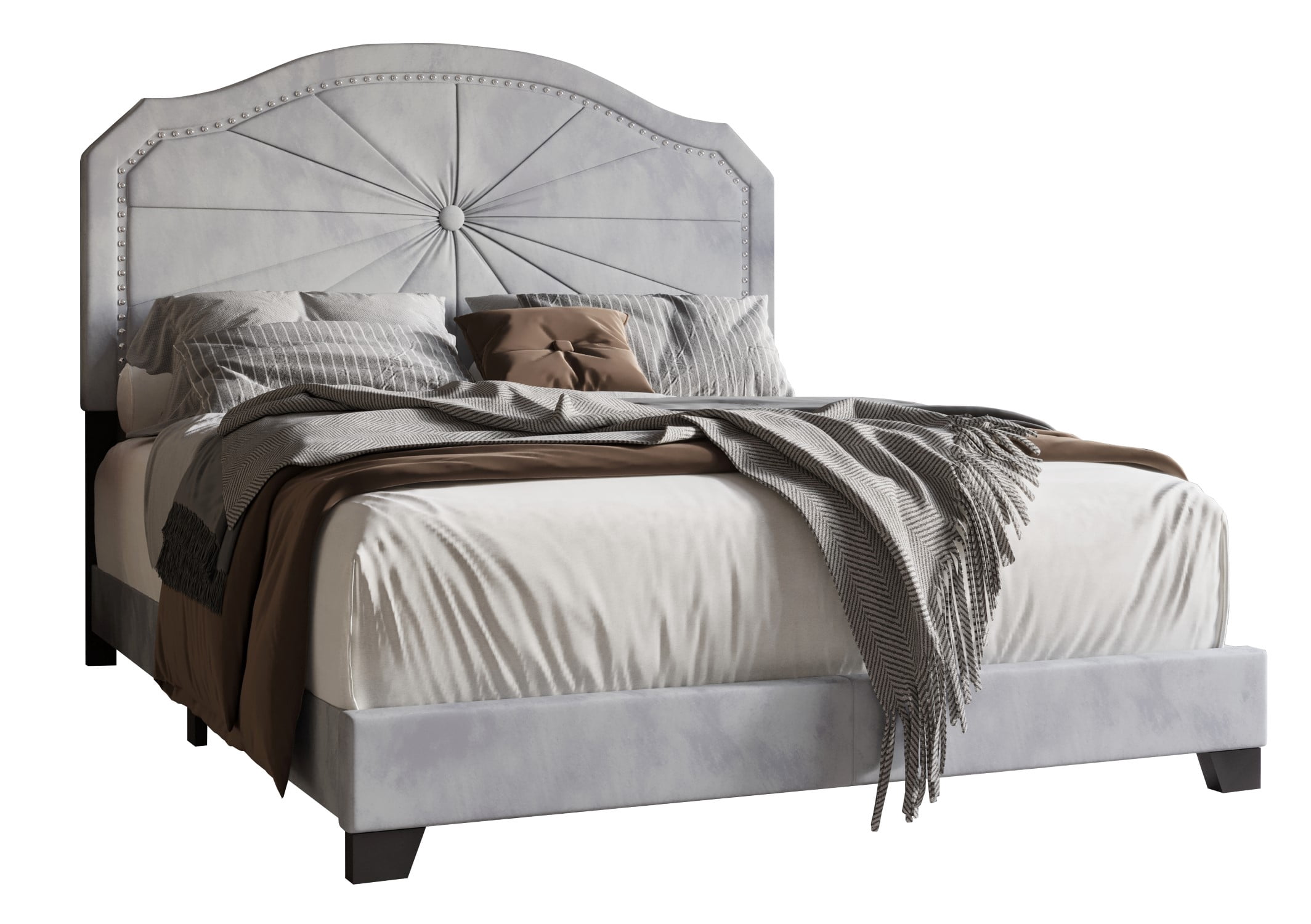 Home Design Norris Full Tufted Upholstered Panel Bed Frame with Button Tufting and Nailhead Trim, Silver Gray, Easy Assembly