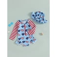 thumbnail image 5 of Toddler Baby Girl 4th Of July Rash Guard Swimsuit Zip Up Ruffled Long Sleeve Crew Neck Swimwear Star Print Bathing Suit with Sun Hat Fourth Of July Outfits, 5 of 8