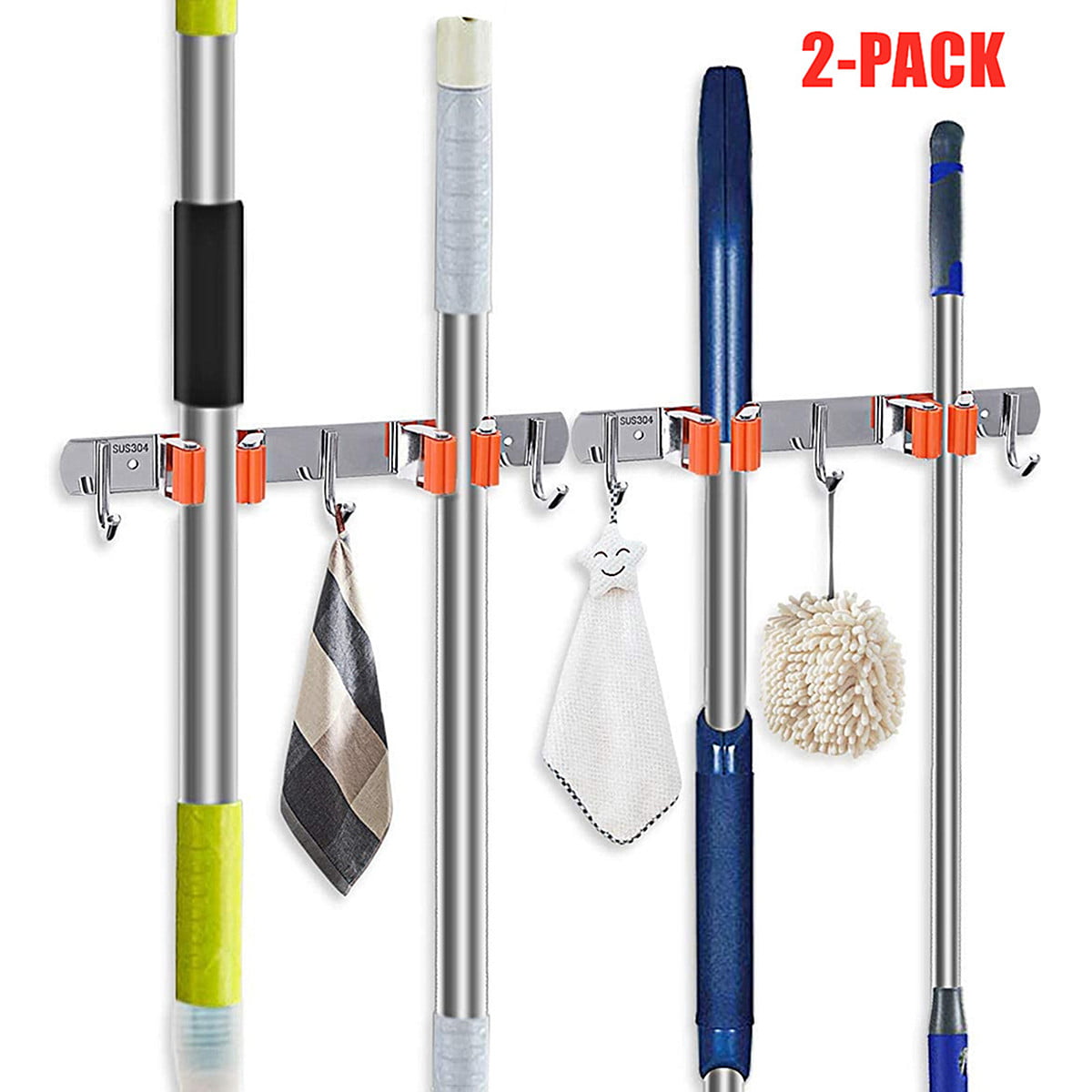 2X Self Adhesive Mop Clip Hooks Wall Mounted Broom Hanger Holder Storage Rack 