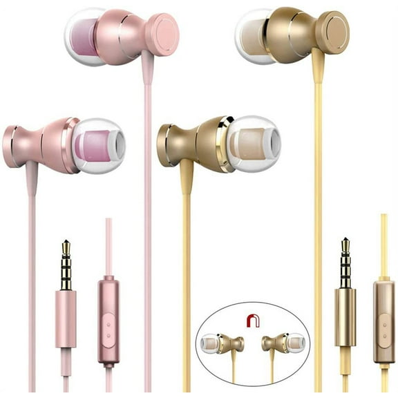 2 Packs Magnetic Earbud Headphones with Remote & Microphone, DaKuan in Ear Earphone Stereo Sound Noise Isolating Tangle Free for Smartphones, Laptops, Gaming, Fits All 3.5mm Interface Device