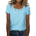 thumbnail image 1 of Plebaso Hauts à Manches Courtes Col Carré pour Femmes Tee-Shirts Décontractés Amples Blouses d'Été Confortables P-5TG, 1 of 5