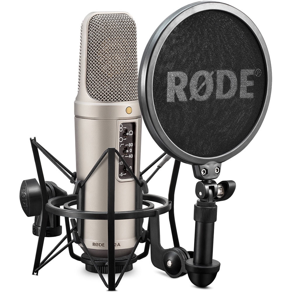 RODE NT2-A Large-Diaphragm Multipattern Condenser Microphone Bundle with Auray RF-5P-B Reflection Filter (Metal) and Auray RFMS-580 Filter Mic Stand