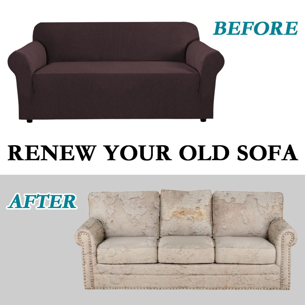 PrimeBeau Sofa Slipcover 2 Piece Sofa Cover 1 Seater Soft Couch Cover(Loveseat 58"-72", Brown)