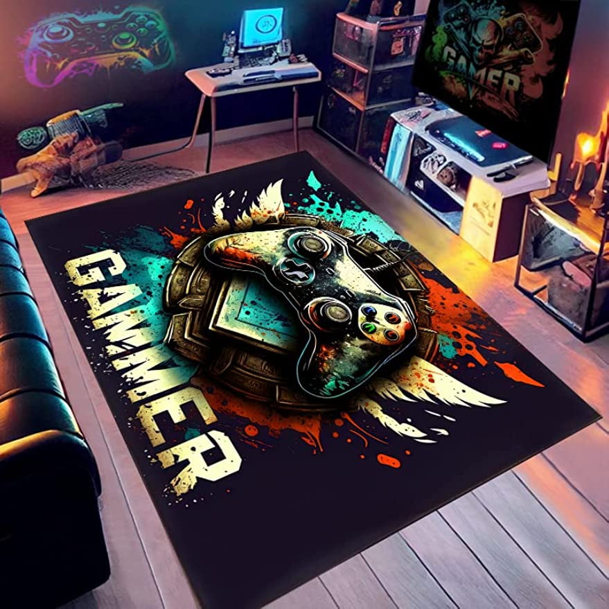 Gaming Rug Game Room Area Rug for Boys Bedroom, Gamer Carpet for E