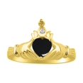 thumbnail image 1 of RYLOS Rings 14K Yellow Gold Claddah Love, Loyalty & Friendship Ring Heart 6MM Gemstone & Diamond Claddagh Rings October Cabochon Onyx Jewelry Size 7, 1 of 7