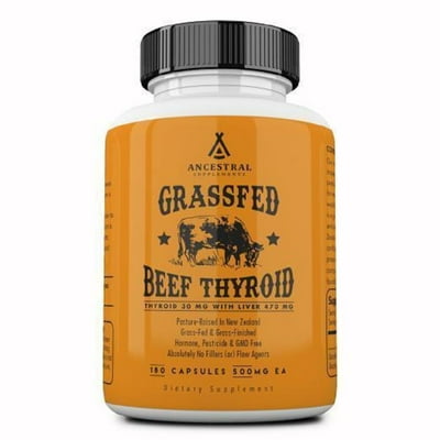 Ancestral Supplements Grass Fed Natural Desiccated Thyroid (180 Capsules) 500 mg