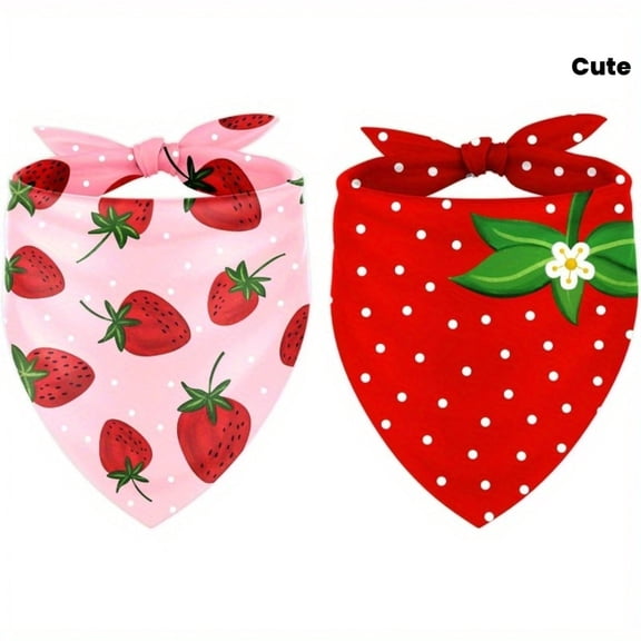 2 Pack Strawberry Dog Bandana 24.8x11", Summer Fruit Pet Scarf for Cats & Puppies