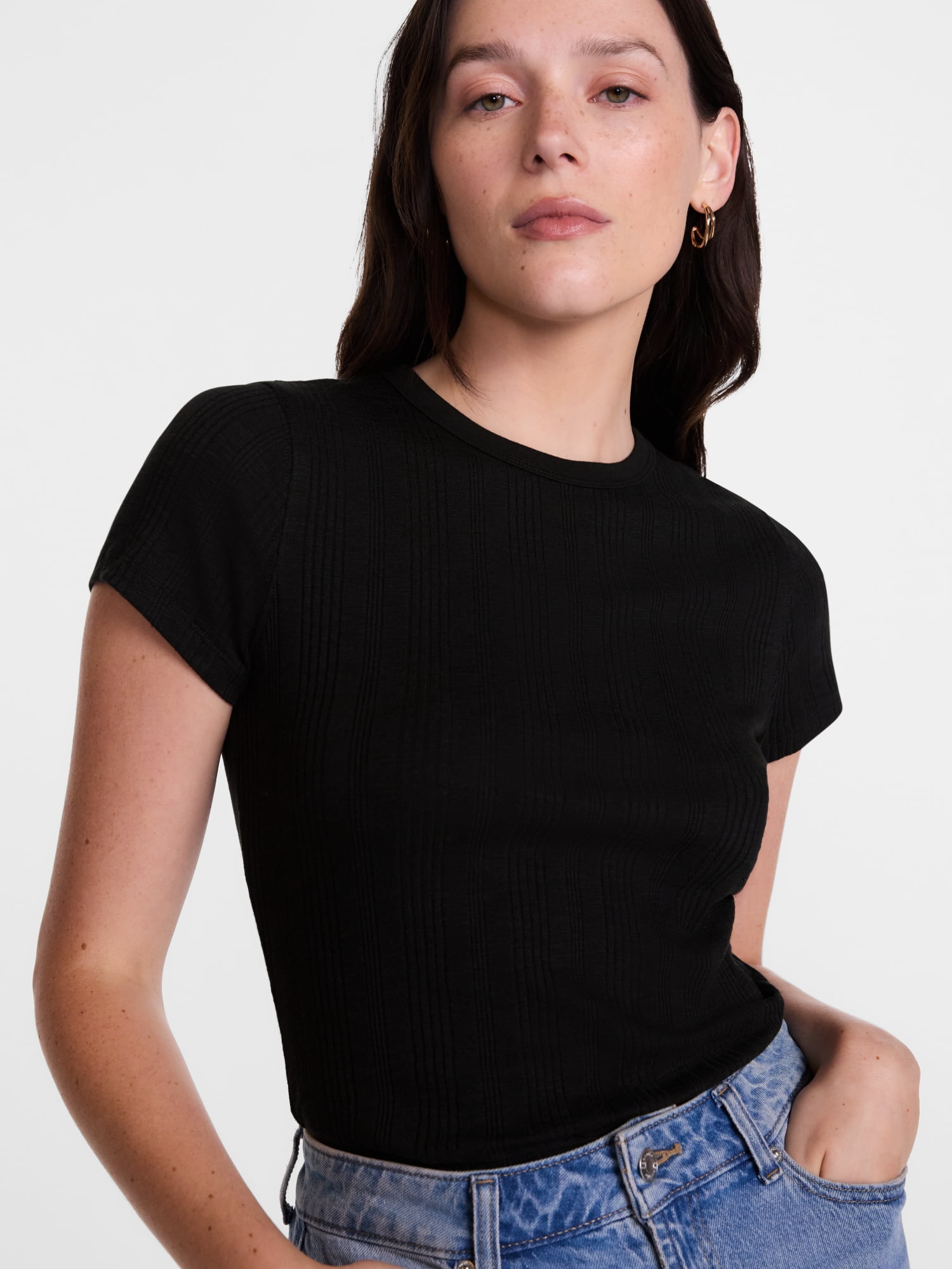 Scenario Women's Variegated Rib Tee with Short Sleeves, Sizes XS-XXXL