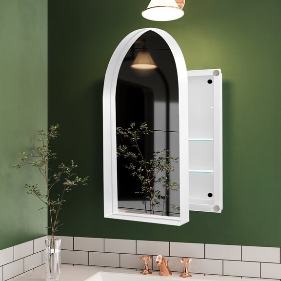 24x36 Inch Arched Recessed Metal Framed Bathroom Cupboard - White With Mirror And Adjustable Shelves For Space Enhancement Cabinet In Saving