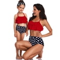 thumbnail image 1 of Frontwalk Mommy And Me Parent-child Swimsuit Ruffled Family Matching Swimwear Sleeveless Wire-free Swim Bikini Set Two Piece Mother Daughter Tummy Control Ruched High Waist Printed Red White Dots L, 1 of 4