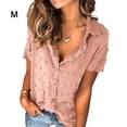 thumbnail image 1 of Camisa de mujer Blusa de gasa informal Camisa con botones de manga corta para niña, Rosa, M Vogacara AP001376-17, 1 of 5