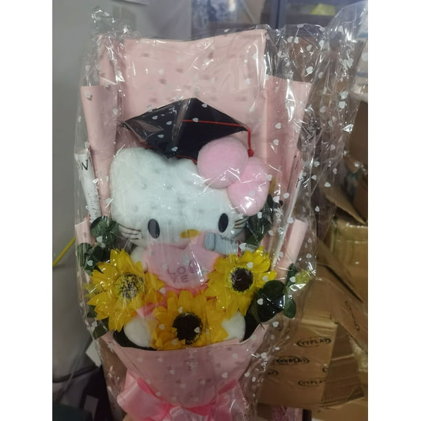 Sanrio-Sombrero de graduación de Hello Kitty, ramo de felpa, juguete de peluche, sombreros de graduación, muñeca linda, ramo de flores de rosa de espuma, regalo de graduación