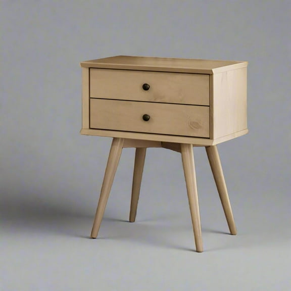 Camaflexi Mid-Century Night Stand / 2 Drawer/Solid Wood / 24" H/Easy Assembly, Light Oak Finish