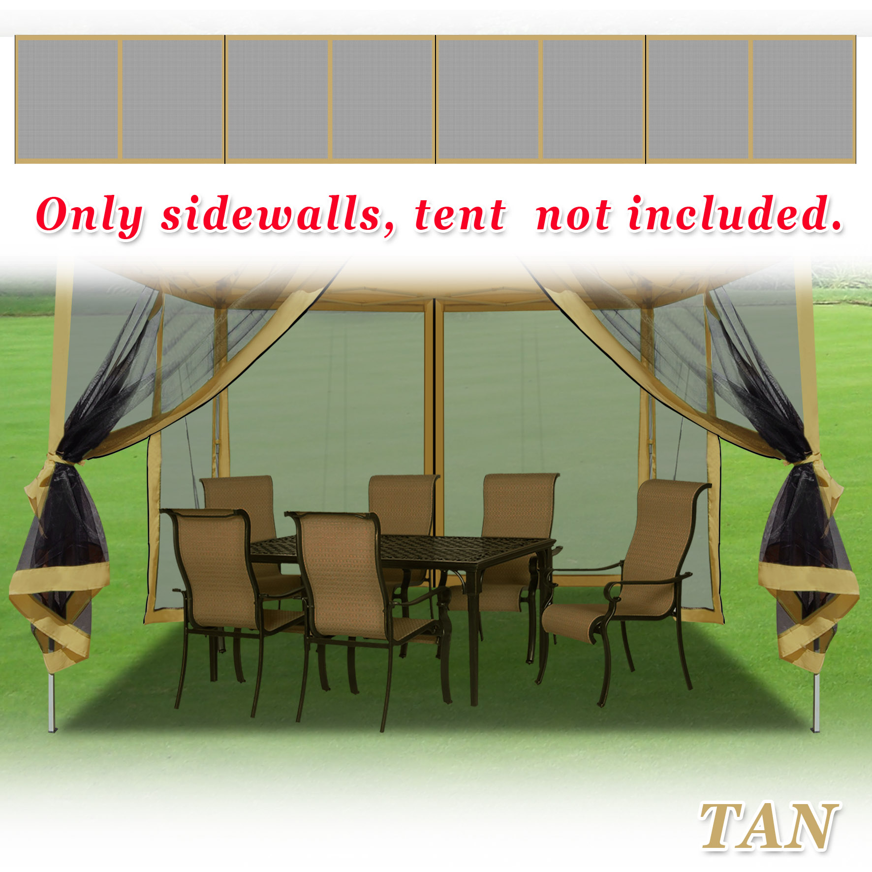 Sunny Canopies Sidewalls 10' L X 6.4' W Mesh Wall for Pop Up Canopy Screen Room, Pack of 4 (Walls Only)