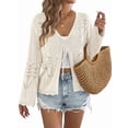 thumbnail image 4 of Women Crochet Long Sleeve Loose Casual Open Front Cardigan Drape Sweaters Boho Summer Beach Coverups Color L, 4 of 10