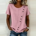 thumbnail image 2 of Avtoify Women Round Neck Linen Button Top Summer Top for Women Dressy Casual Short Sleeve Asymmetrical Blouse, 2 of 8