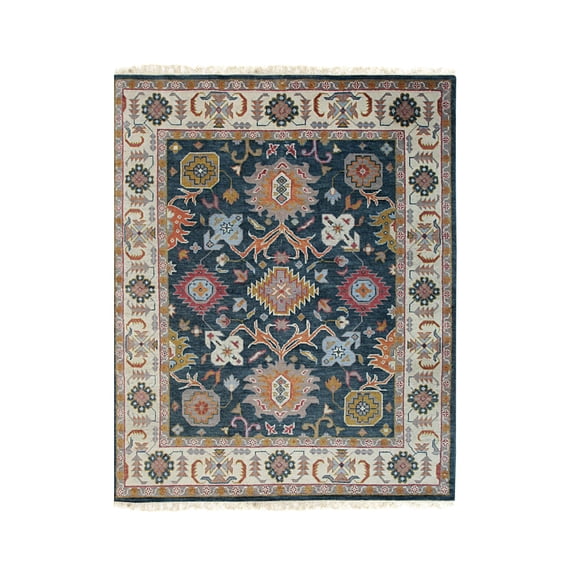 EORC Charcoal Hand Knotted Wool Traditional Colorful Oushak Classic Rug, 8' X 10'-Color:Charcoal,Material:Wool