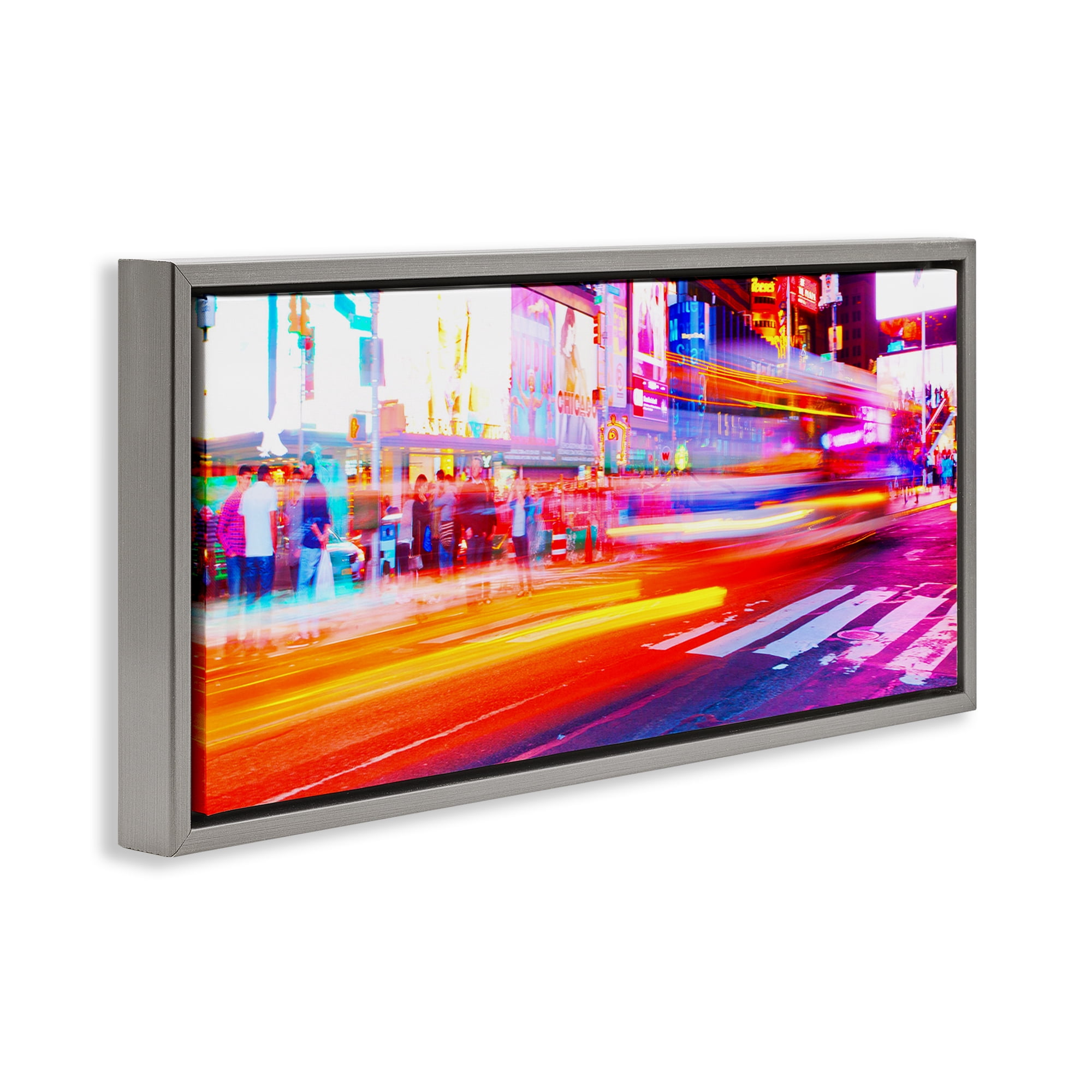 Stupell Industries Light Streaked Cityscape Scenery Photography Gray Floater Framed Art Print Wall Art, 25 x 11