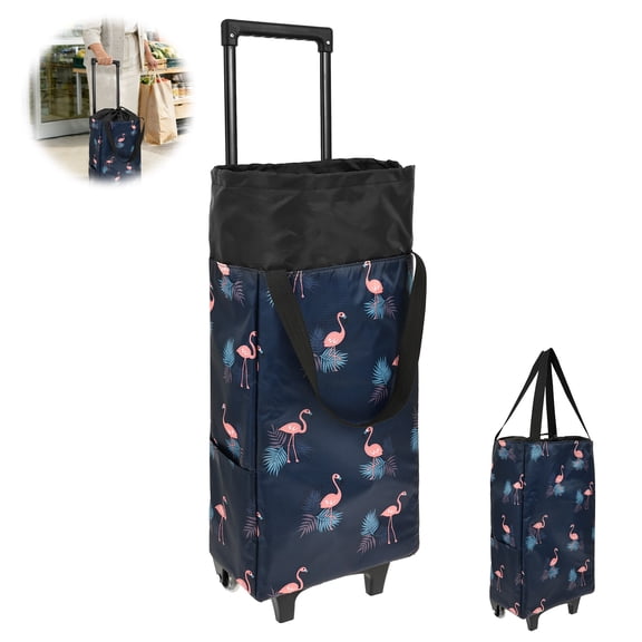 Ikoopy Collapsible Shopping Cart Foldable Shopping Cart with Wheel Folding Portable Bag Waterproof Rolling Bag Trolley Tote Stair Climbing for Traveling Present for Women