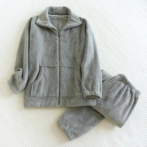 YueHuiYing Mens Fluffy Thickened Pajama Sets Pullover Pants Loose Plush Warm Loungewear Sleepwear