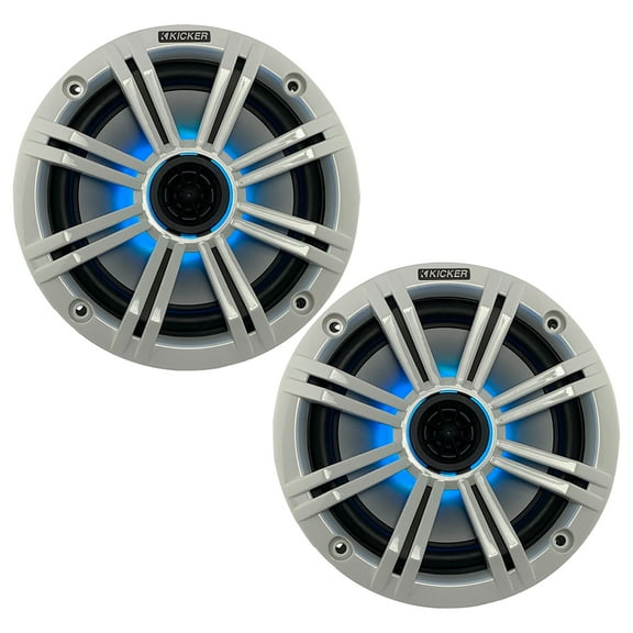 1 Pair (QTY 2) of Kicker 8" OEM Marine Coaxial White Speakers with MultiColor LED Lighting (Factory Reconditioned)