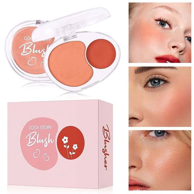 Iumwxz Double Powder Blusher Mud Soft And Glutinous Feeling Facial Beautification And Brightening Powder Blusher Cream
