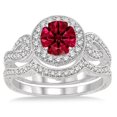 thumbnail image 2 of 1.5 Carat Ruby & Diamond Antique Halo Bridal Set Engagement Ring on 10k White Gold, 2 of 3
