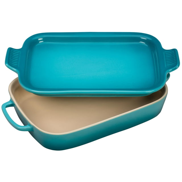 Le Creuset Stoneware Rectangular Dish with Platter Lid, 14 3/4" X 9", Caribbean