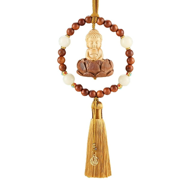 jifeng Cars Rearview Mirror Pendant Decoration Buddha Statue Hanging Ornament Accessory Yellow Tassel