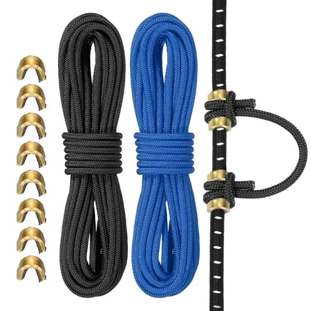 Uxcell Archery D Loop Rope Bow String D Loop Rope with Brass Nock Points 10 ft & 2 Pcs & Black/Blue -Fitting for (Compound Bow Strings)