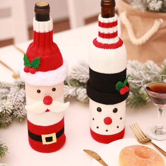 Zeus Christmas Wine Bottle Cover Reusable Santa Claus Knitted Bottle Cover Decorations for Xmas