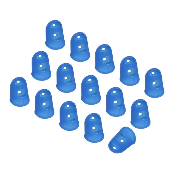 Uxcell Deep Blue Silicone Finger Protectors Gloves Breathable Reusable Fingertip Caps with Air Holes for Dry Skin Finger Cracking, S, 15 Pcs