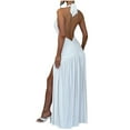 thumbnail image 6 of Kaemgyyd Cocktail Dresses for Women Fashion High Slit Backless Halter Party Dress Deep V Neck Ruched Club Maxi Dress, 6 of 6
