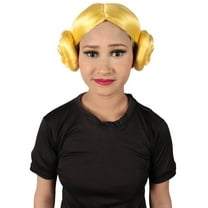 HPO Adult Women's Cosplay Space Princess Galaxy Buns Wig | Yellow Color | Perfect for Halloween|Synthetic Fiber