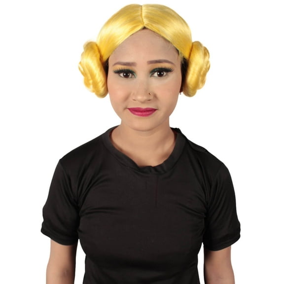 HPO Adult Women's Cosplay Space Princess Galaxy Buns Wig | Yellow Color | Perfect for Halloween|Synthetic Fiber