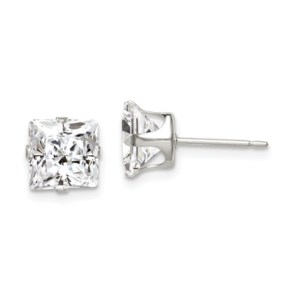 Square 4mm 925 Sterling Silver Ear Studs with Cubic Zirconia So Chic Jewels
