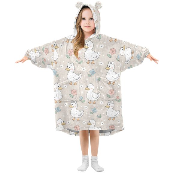 joogoo Kids Wearable Blanket Duck Flower Pattern Hoodie for Oversized Sherpa Hooded 3-14 YR M