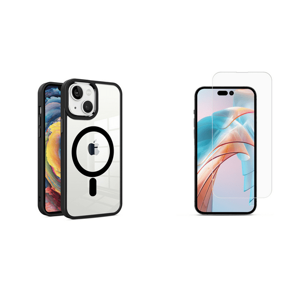 BEMZ Orbit (Compatible with MagSafe) Protective Case for iPhone 15 Plus (with Tempered Glass Screen Protector) Black / Transparent Clear
