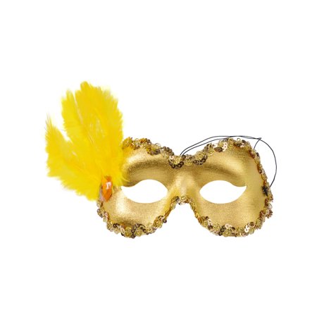 Feather In Italian Gold Feather Sequin Trim Mask Italian Mardi Gras Costume Accessory Eye Mask Sizes: One Size ()