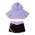 thumbnail image 3 of Yeahdor Girls Active Set Short Sleeve Hooded Cropped Athletic Shirt with Shorts Gym Yoga Suit Running Jogging Outfit A Lavender 16, 3 of 5