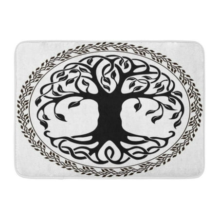 GODPOK Leaves Black Branches Celtic Tree of Life with Floral Round Border White Knot Nature Rug Doormat Bath Mat 23.6x15.7 inch