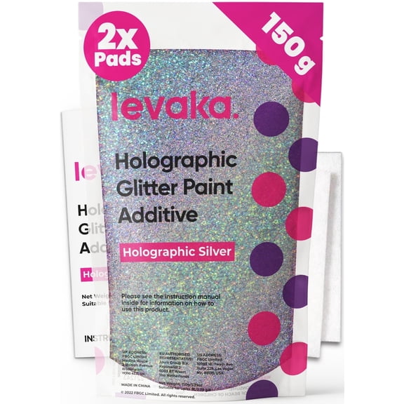 Glitter for Paint [5.3oz] – Holographic Silver with 2 x Buffing Pads – Glitter for Painting Walls for Luminous Paint Finish on Interior or Exterior Walls, Ceilings, and Wood - Glitter Paint Additive