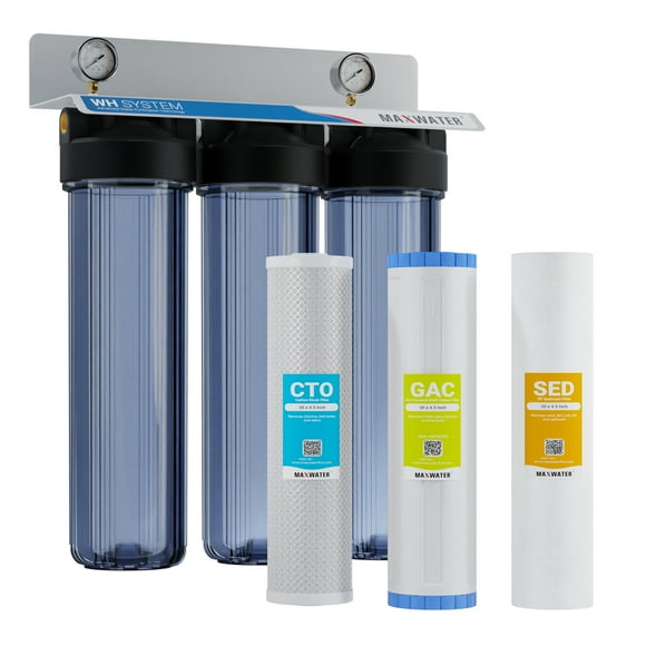 Max Water 3-stage 20"x 4.5" Clear Whole House Big Blue Water Filter - 1" NPT Port Left to Right