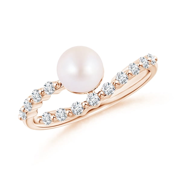 ANGARA Japanese Akoya Cultured Pearl Solitaire Ring with Diamonds in 14K Rose Gold for Women | June Birthstone, Birthday, Anniversary, Jewelry Gift for Women | Pearl Ring