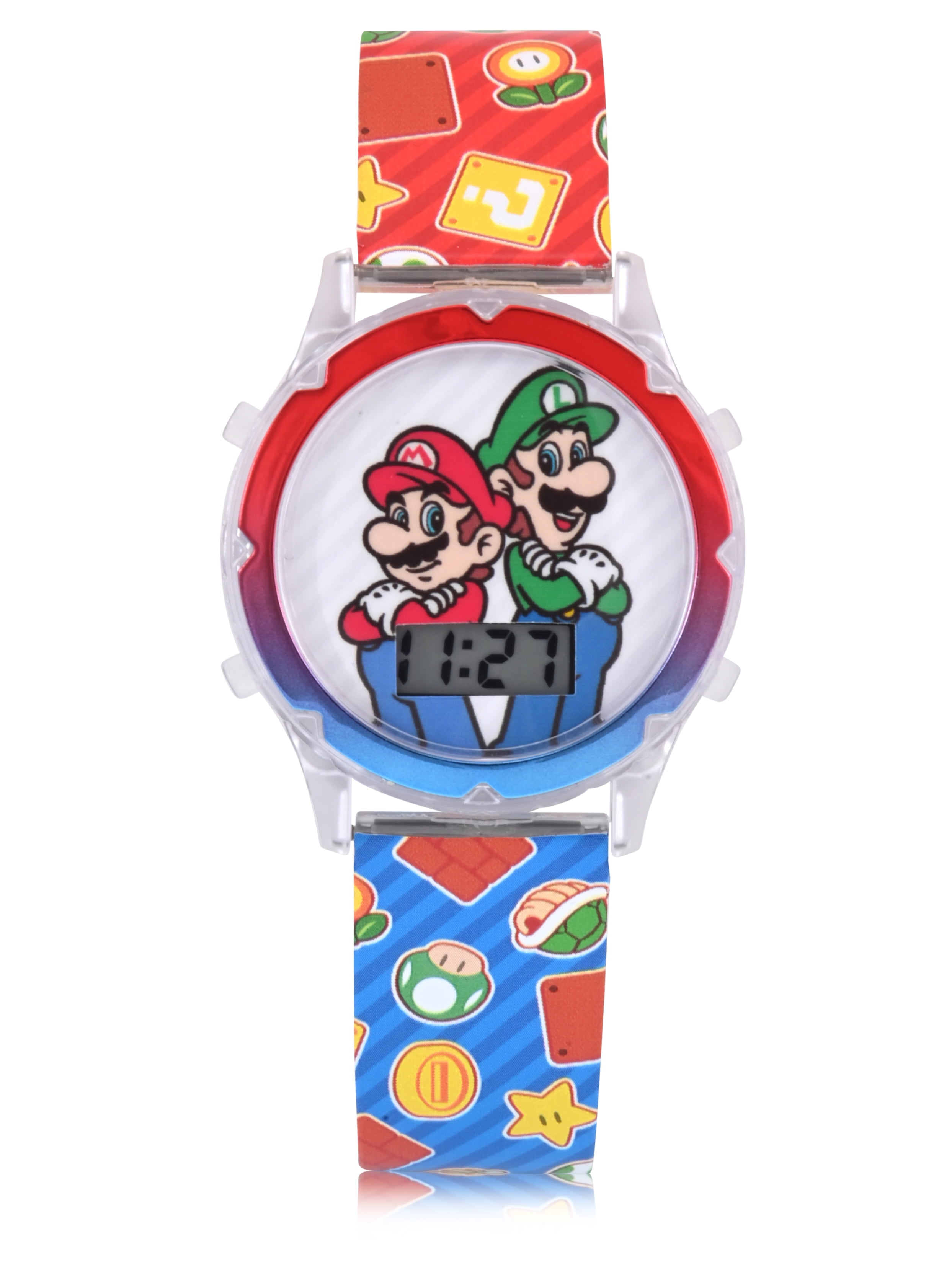 Nintendo Super Mario Brothers Unisex Child Red and Blue 2pc LCD Watch and Flashlight Set, GSM40095WM
