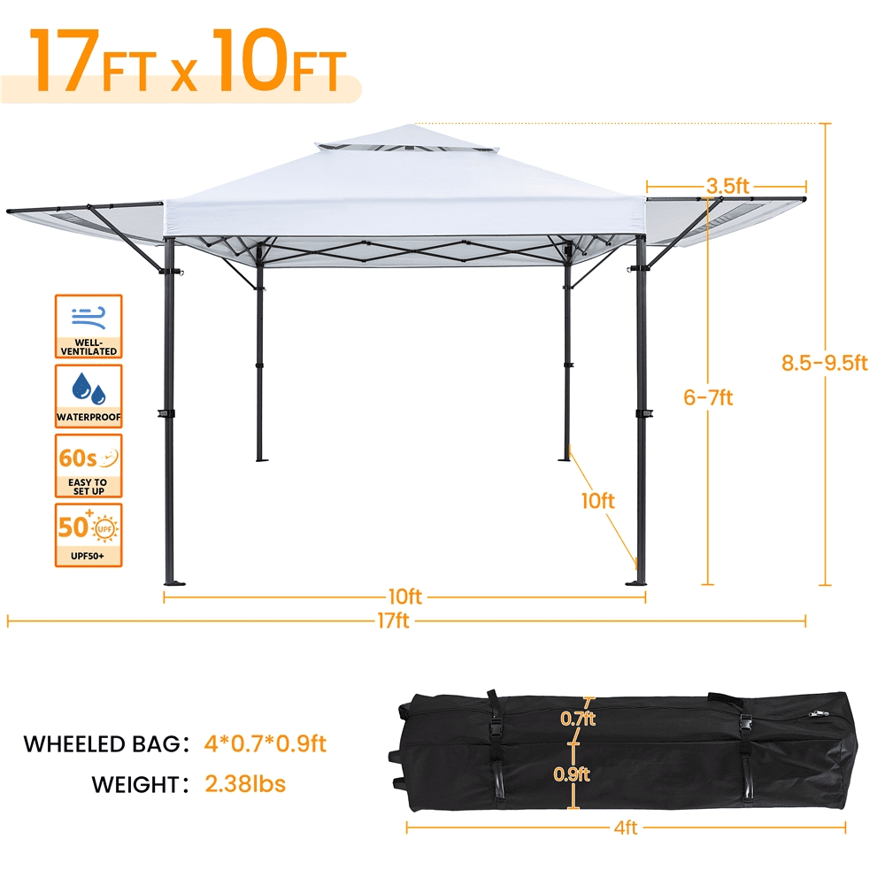 Renwick 10×17ft Pop-up Canopy Tent with Side Awnings, White